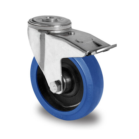 swivel castor with bolt hole and total brake,  100 mm