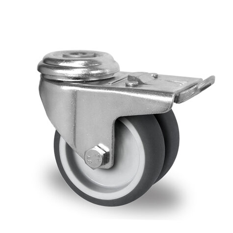 swivel castor with bolt hole and total brake,  75 mm