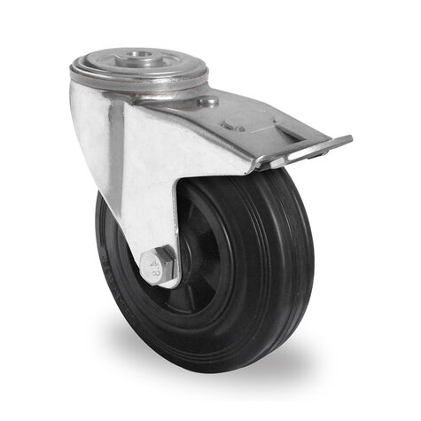 swivel castor with bolt hole and total brake,  100 mm