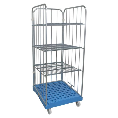 rollcage with plastic base and sloping platform, 724 x 815 mm, 3-sided